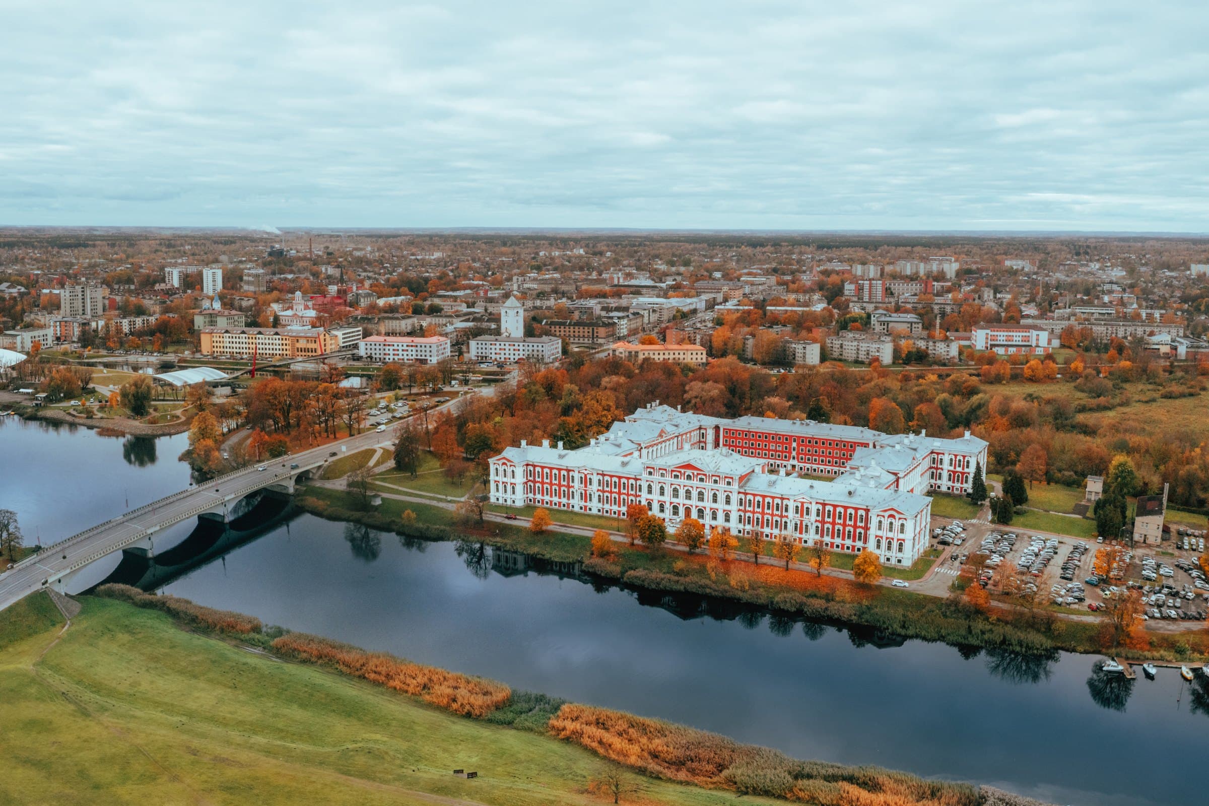 Aerial view of Jelgava Palace and the city of Jelgava